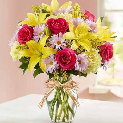 Our best-selling spring bouquet is inspired by the traditional, hand-tied arrangements found in flower markets throughout Europe. Gathered with a mix of vibrant blooms inside a classic glass vase, it brings a cheerful taste of old-world charm to the people you care about.