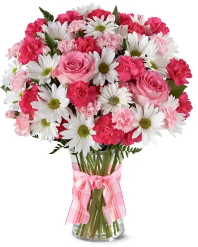 <p>Make today a hot one, with the delivery of hot pink roses in the Pink Surprise Bouquet. While the roses add a touch of love, the daisies add a touch of friendship.</p>