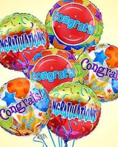 <p>This vibrant arrangement features a mix of “Congratulations” Mylar balloons, available in either a dozen or half-dozen depending on your selection. Each bouquet includes colorful, helium-filled designs that vary by region, ensuring a one-of-a-kind gift every time.</p>