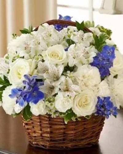 <p>The Peace, Love & Hope Basket in blue and white offers a serene and elegant way to express sympathy, sending a message of peace, remembrance, and quiet strength to those who need it most.</p>
